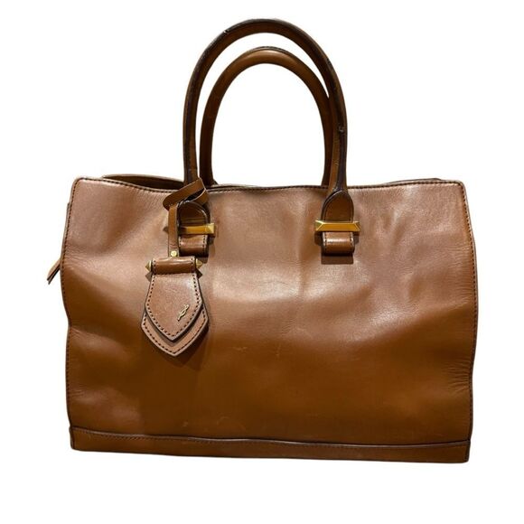Revolve Brian Atwood Aniccola Brown Leather and Suede Satchel Handbag - Picture 1 of 14
